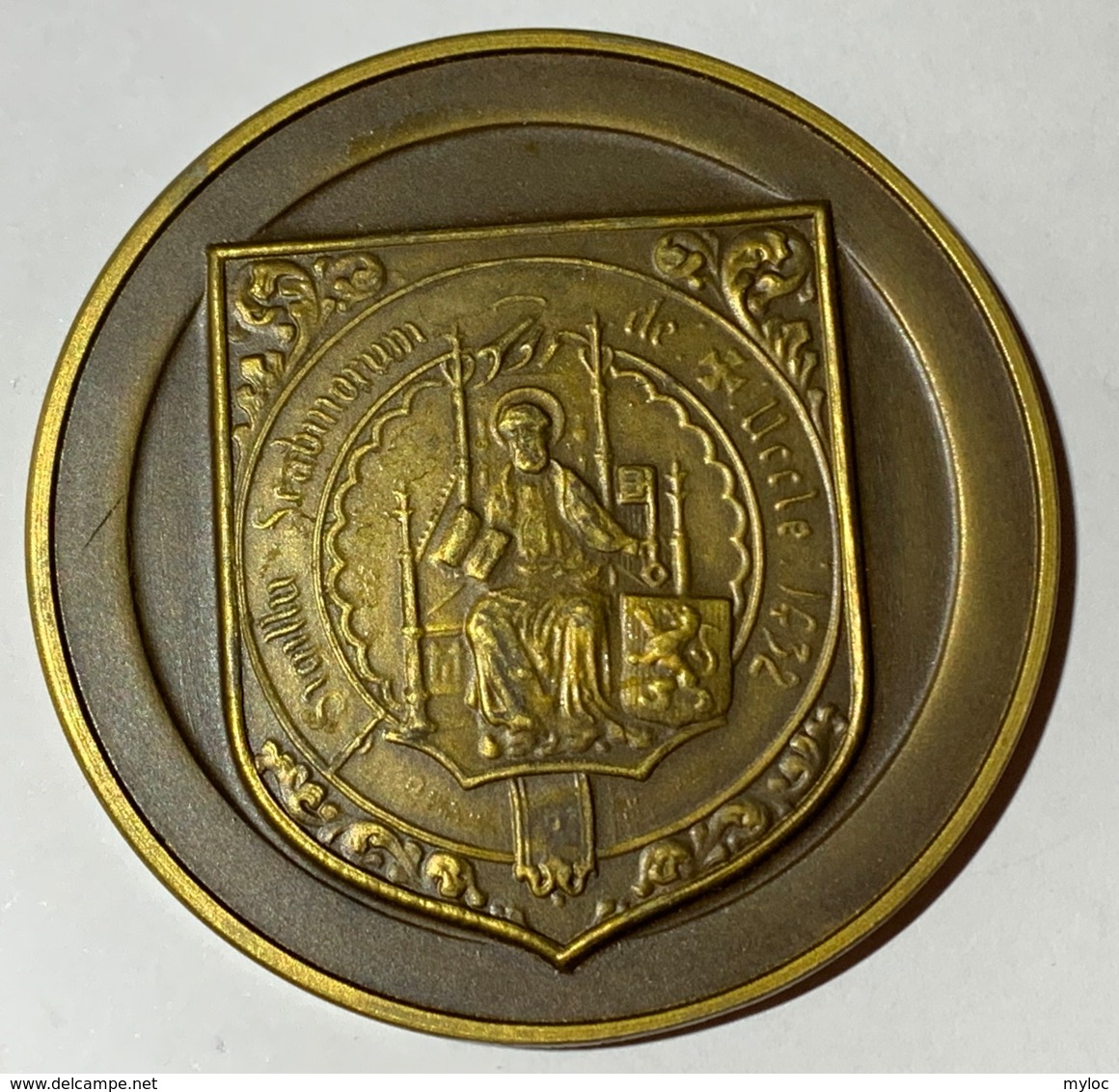 Médaille. Sigillu Scabinorum De Uccle. Armoiries Et Sceau D'Uccle. René Gouverneur 1976. 50mm - Professionnels / De Société