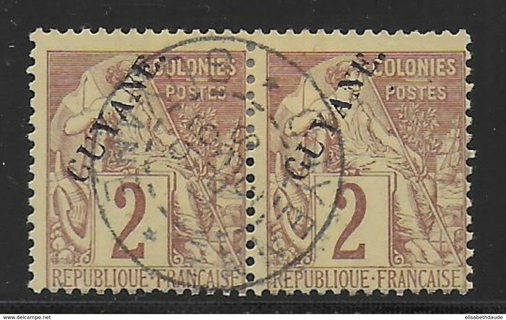 GUYANE - 1892 - YVERT N° 17 OBLITERE CAYENNE En PAIRE ! - COTE 2020 = 94++ EUR. - Used Stamps