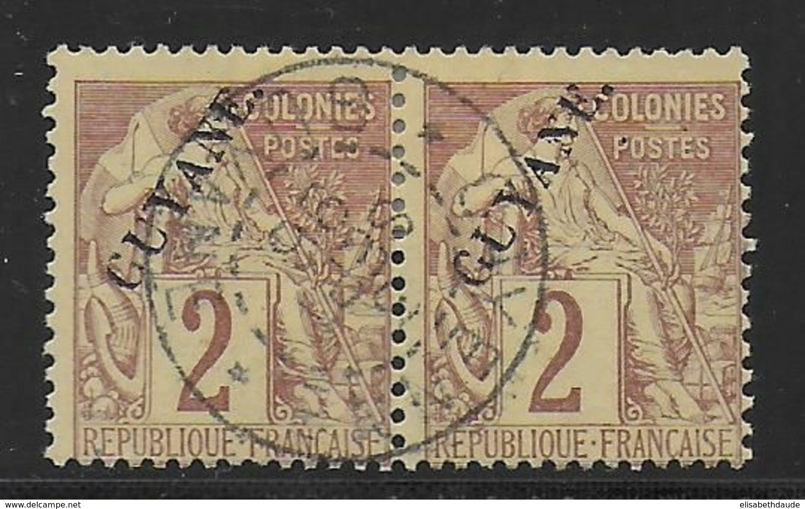 GUYANE - 1892 - YVERT N° 17 OBLITERE CAYENNE En PAIRE ! - COTE 2020 = 94++ EUR. - Gebraucht