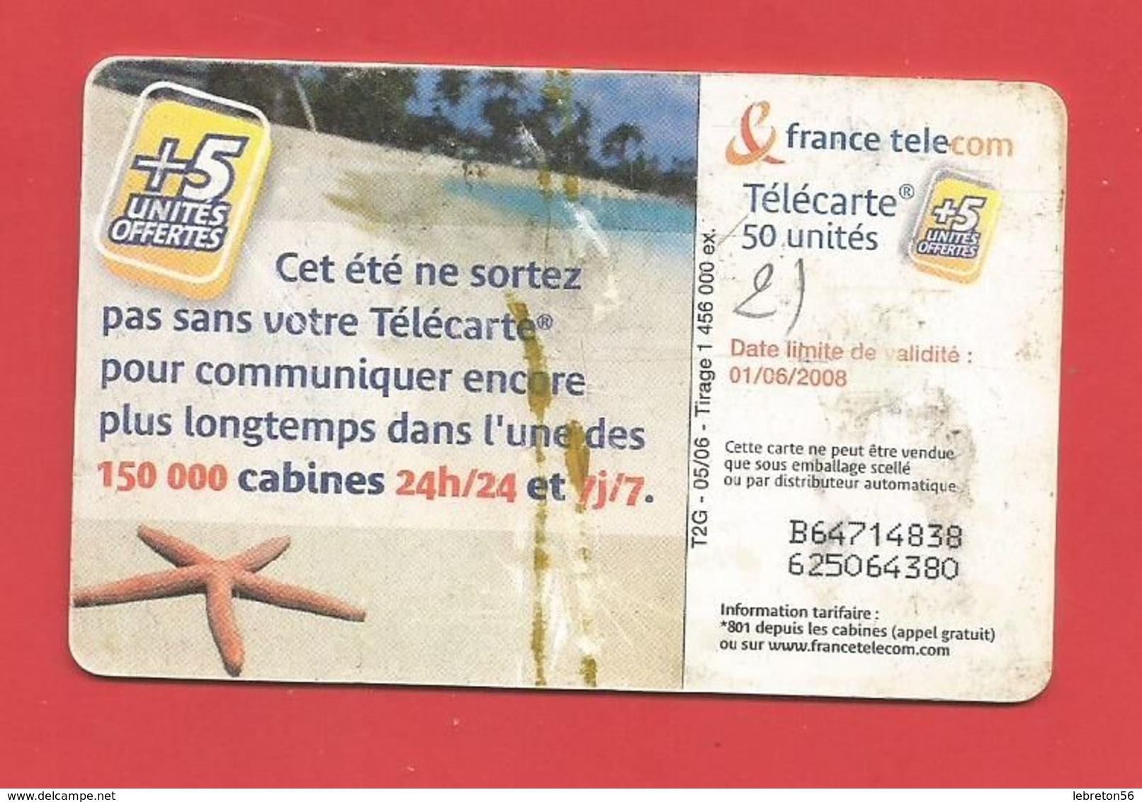 TELECARTE 50 U + 5 Off.. TIRAGE 1 456 000 EX La Plage - 2006