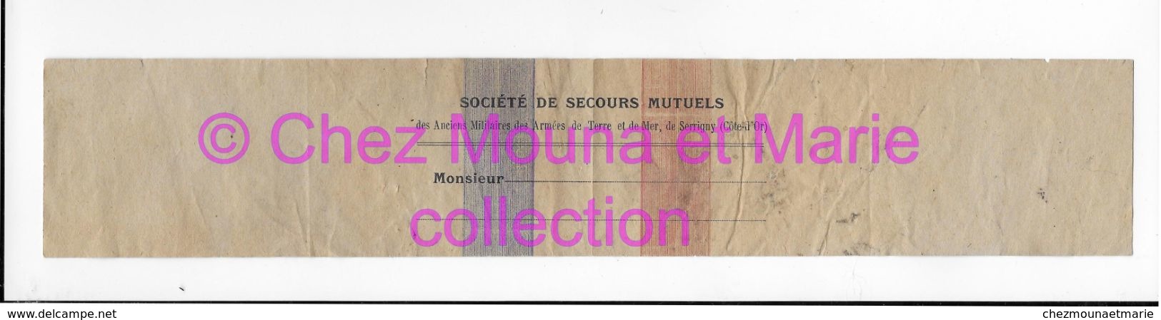 BANDE SOCIETE DE SECOURS MUTUELS ANCIENS MILITAIRES TERRE ET MER DE SERRIGNY - COTE D OR - Documents Historiques