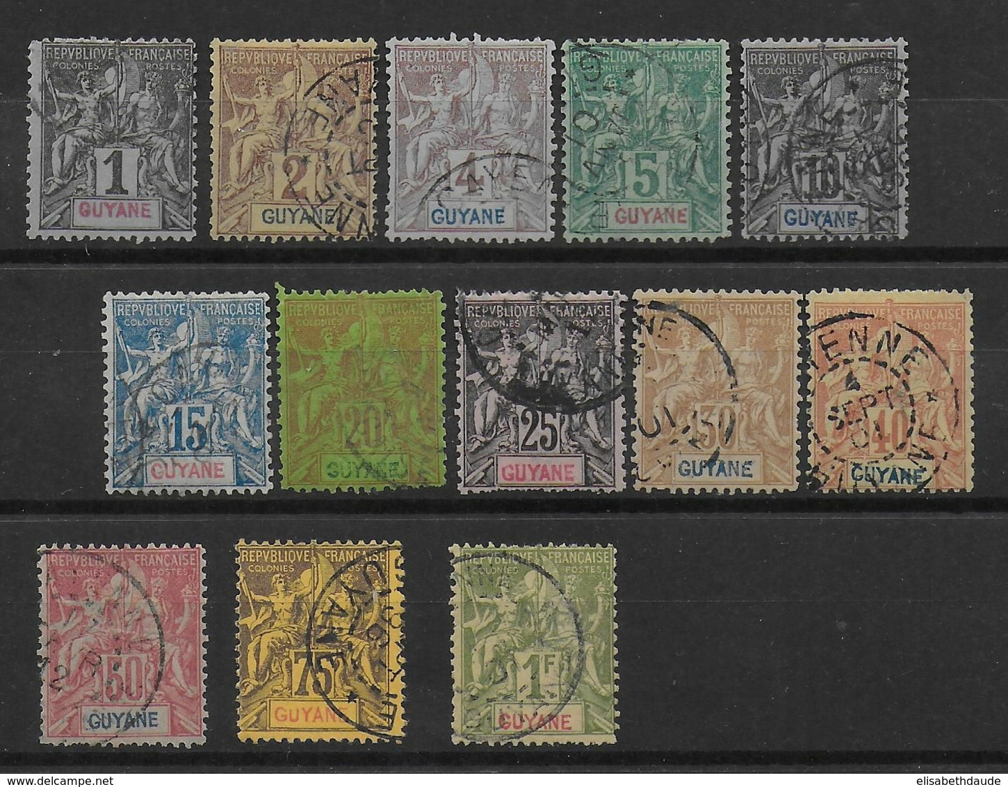 GUYANE - 1892 - SERIE COMPLETE YVERT N° 30/42 OBLITERES - COTE  = 185 EUR. - Gebruikt