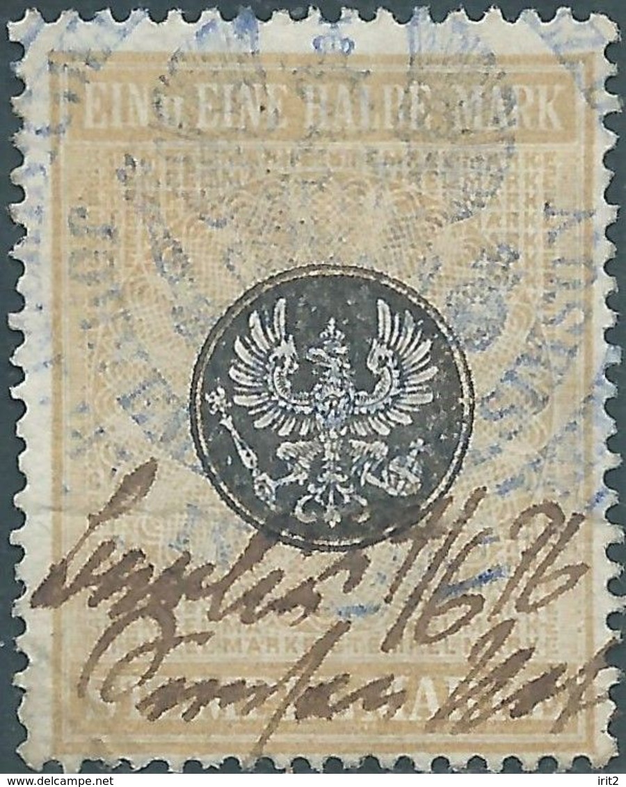 Germania Germany Deutschland,PREUSSEN 1876,Revenue Stamp Fiscal Tax A & A HALF MARK,BEAUTIFUL CANCELLATION,Rare - Otros & Sin Clasificación