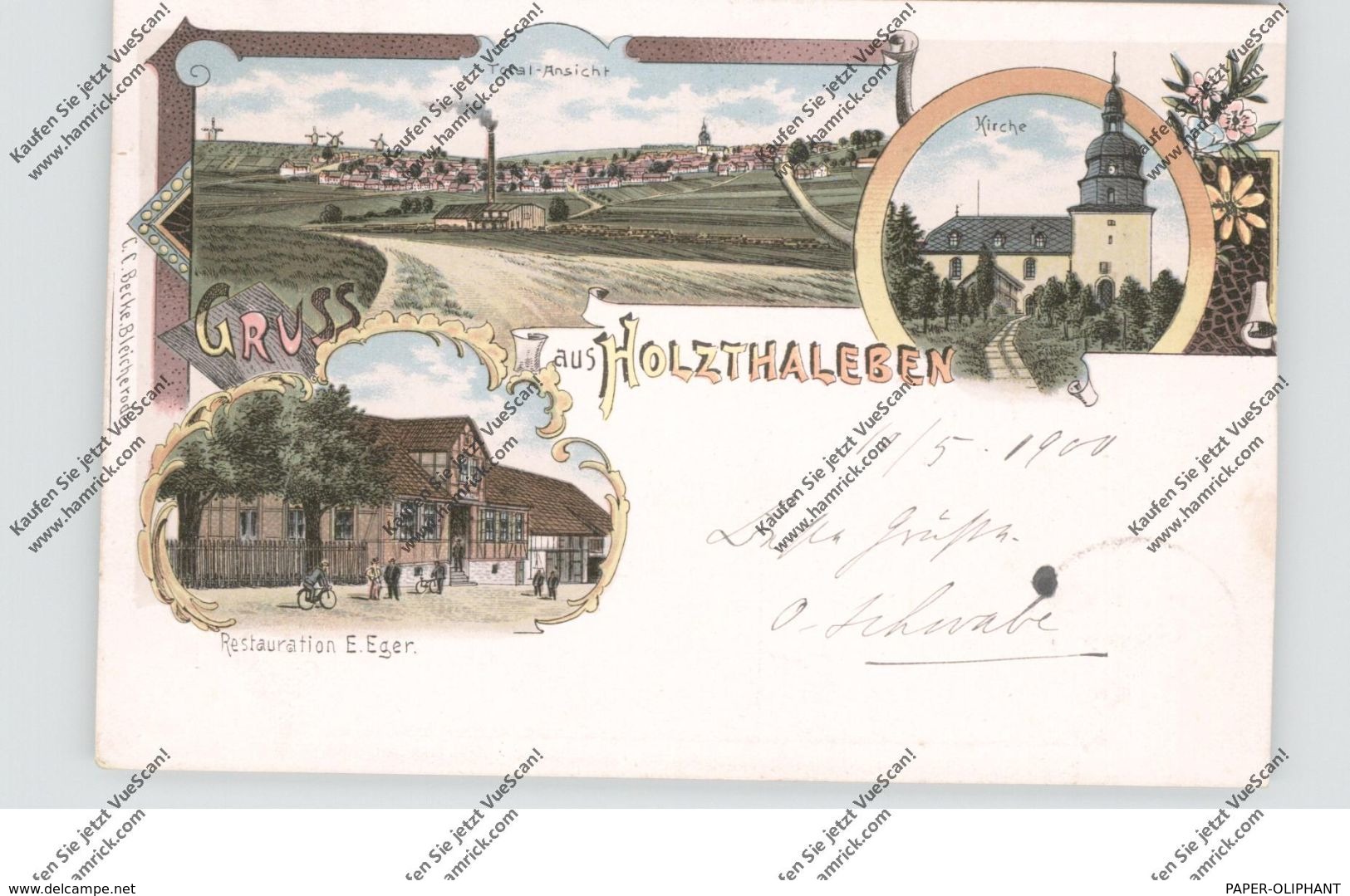 0-5401 HELBEDÜNDORF - HOLZTHALEBEN, Lithographie, Restauration E.Eger, Kirche, Gesamtansicht,eine Seite Min. Beschnitten - Sondershausen