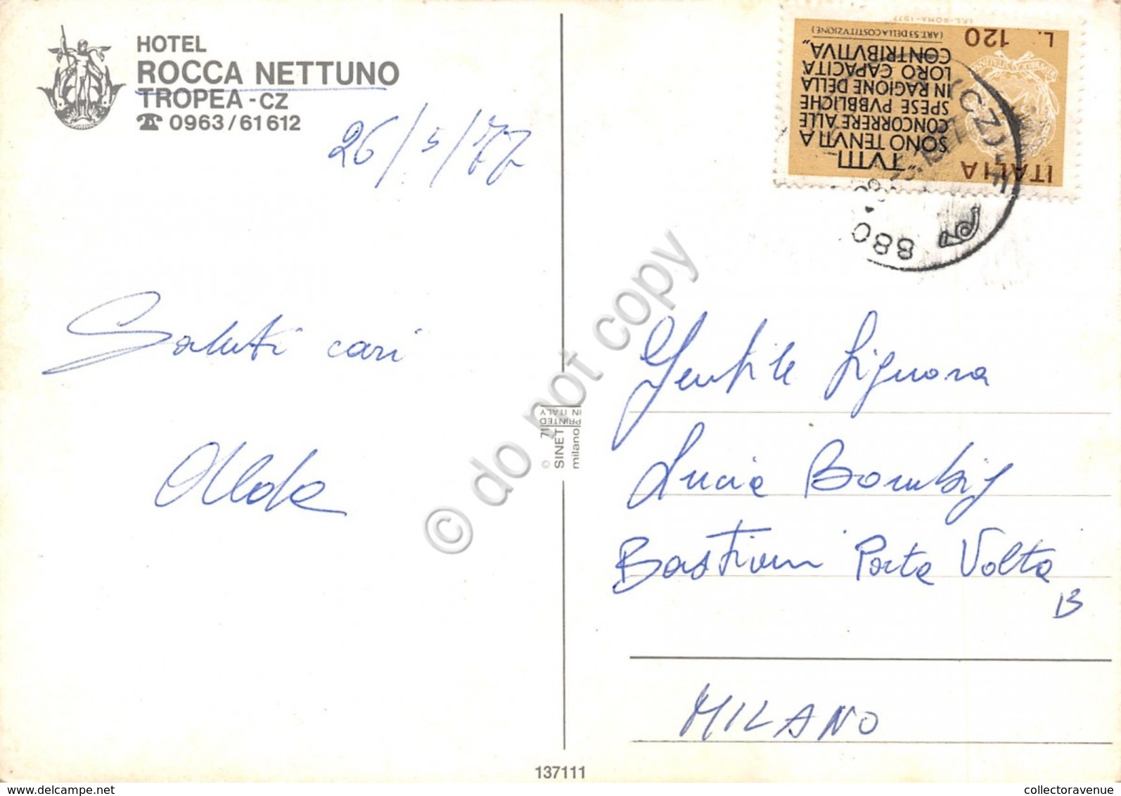 Cartolina Tropea Hotel Rocca Nettuno 1977 (Catanzaro) - Catanzaro