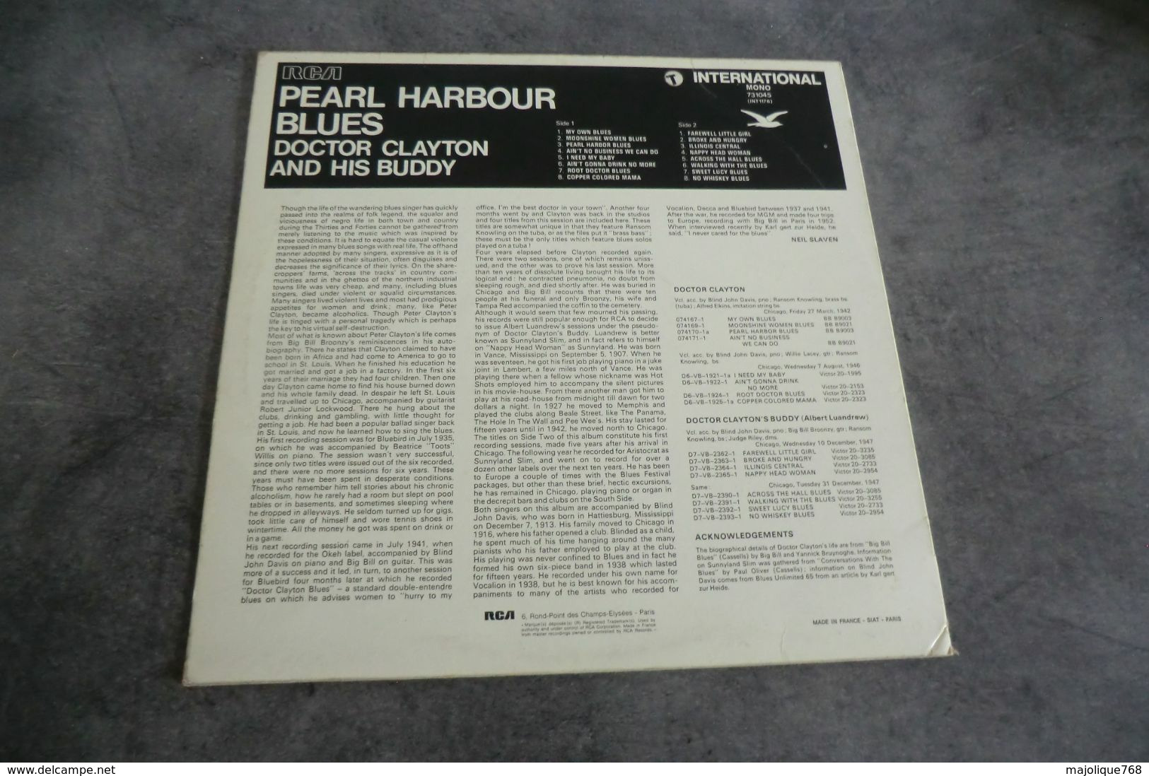 Disque - Docteur Clayton & His Buddy - Pearl Harbour Blues - RCA International 731045 MONO - 1970 UK - Blues