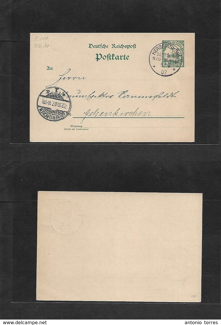 German Col-New Guinea. 1907 (5 Sept) Herbertshohe - Gelsenkirchen. 5 Pf Green Stat Card, Arrival Cachet. - Otros & Sin Clasificación