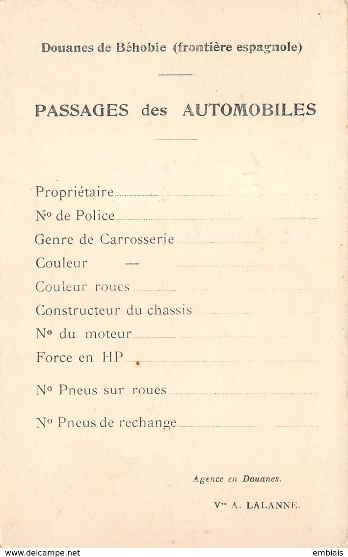 64 - BEHOBIE - Maison J.ARTIGUES - Automobiles - Douanes De Béhobie. - Béhobie