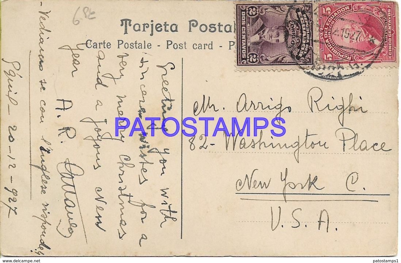 138022 EQUATOR ECUADOR QUITO PLAZA SUCRE Y ARCO DE STO DOMINGO CIRCULATED TO US  POSTAL POSTCARD - Equateur