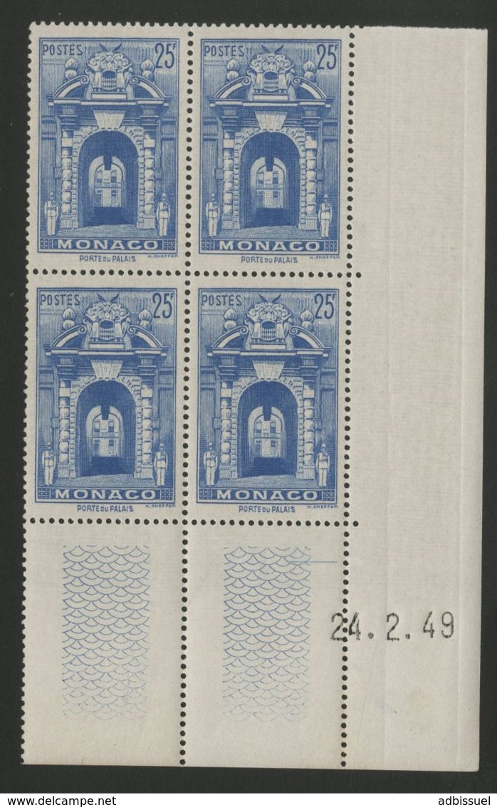 MONACO N° 313A Cote 228 € Bloc De 4 Neuf ** (MNH) Avec Coin Daté Du 24/2/49 25 Fr Bleu - Unused Stamps