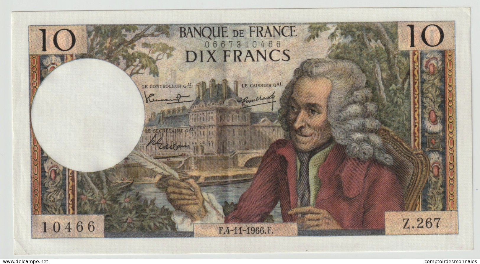 France, 10 Francs, Voltaire, 1966, 1966-11-04, SPL+, Fayette:62.23, KM:147b - 10 F 1963-1973 ''Voltaire''