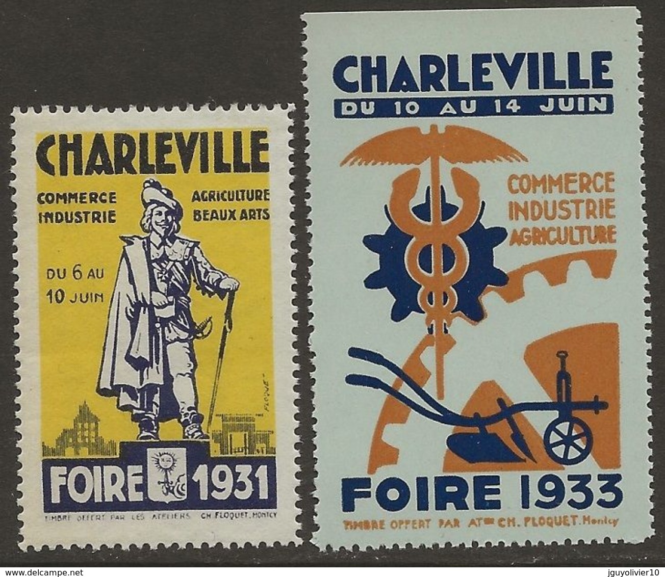 France 1931, 1933 Vignettes Foire Charleville 2 Diff. TB Sans Charnière - Other & Unclassified