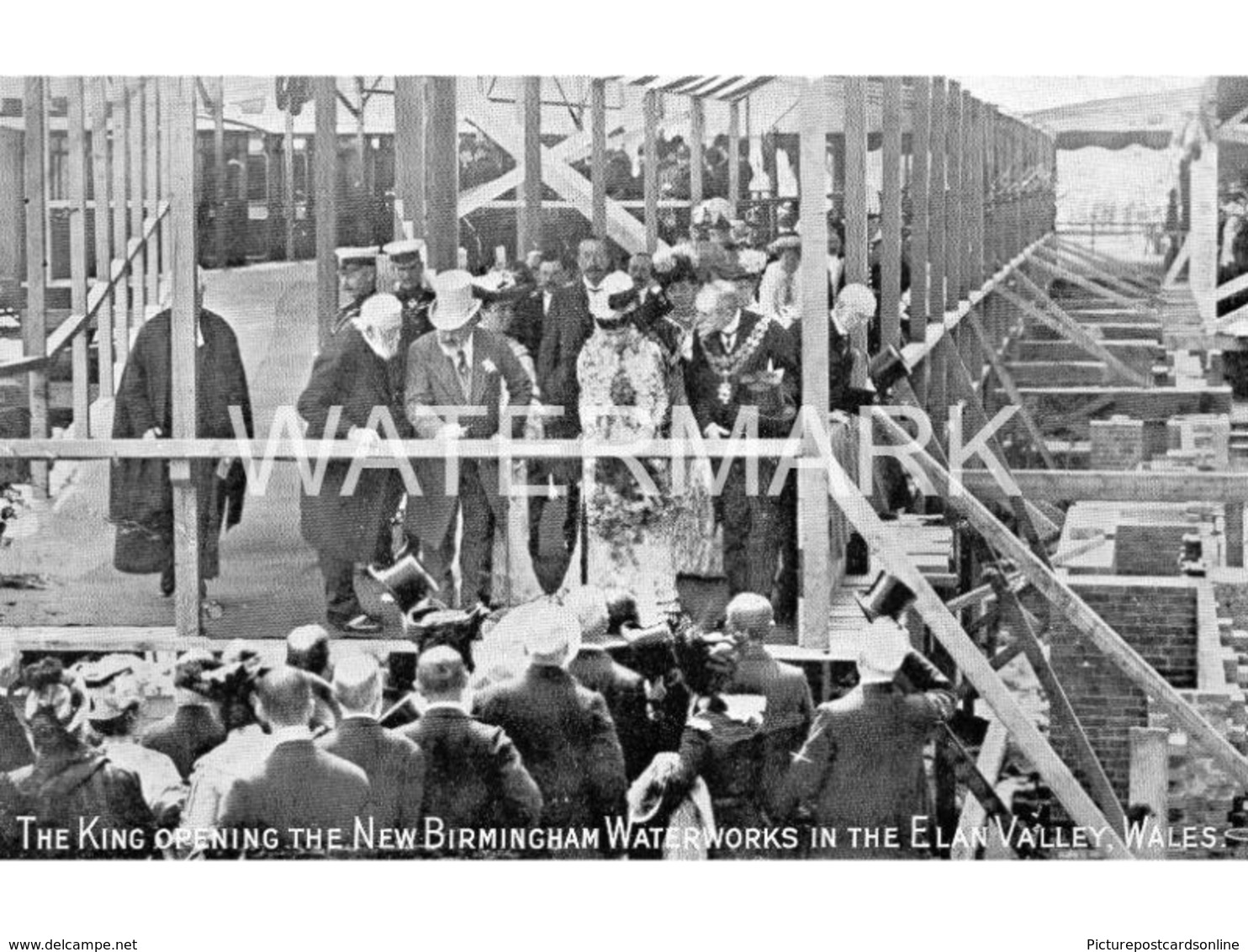 THE KING OPENING THE NEW BIRMINGHAM WATERWORKS  IN THE ELAN VALLEY OLD B/W POSTCARD WALES - Radnorshire