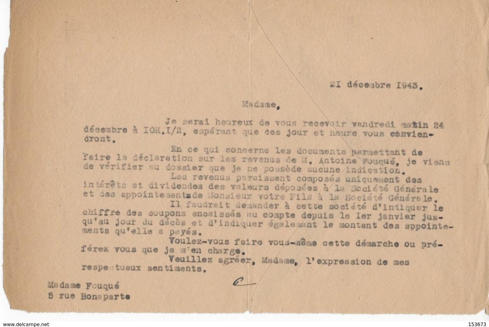 Enveloppe à En-tête "COMMISSARIAT GENERAL AUX QUESTIONS JUIVES" Oblitération PARIS  De 1943 - Documents