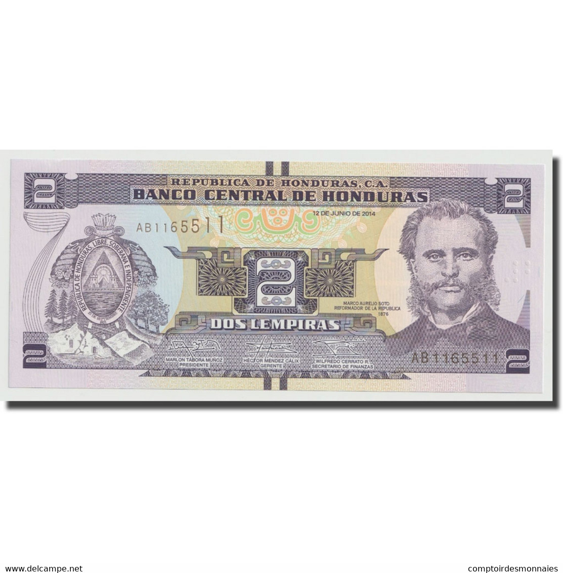 Billet, Honduras, 2 Lempiras, 2014, 2014-06-12, NEUF - Honduras