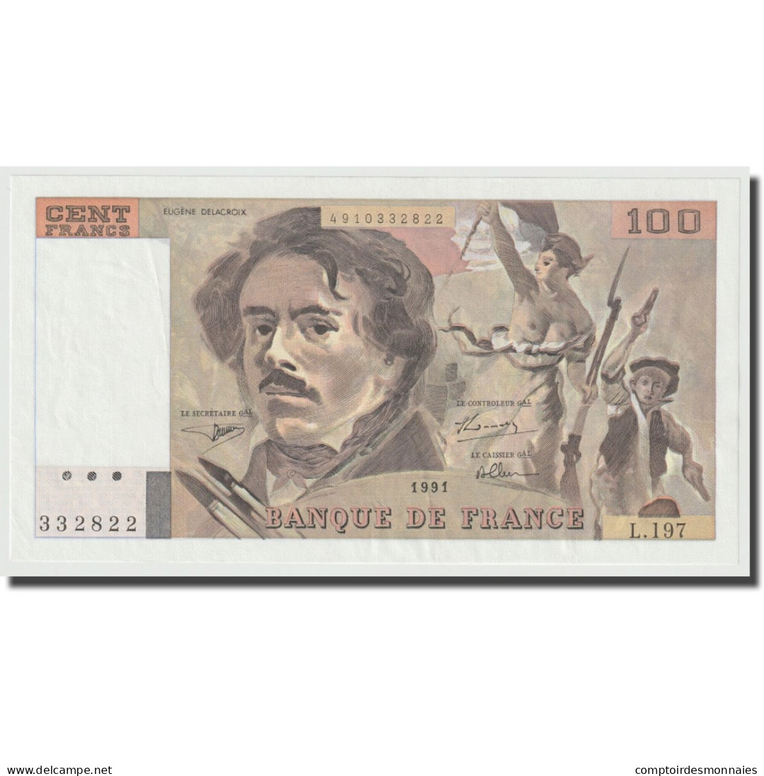 France, 100 Francs, Delacroix, 1991, SPL+, Fayette:69bis.4a, KM:154f - 100 F 1978-1995 ''Delacroix''