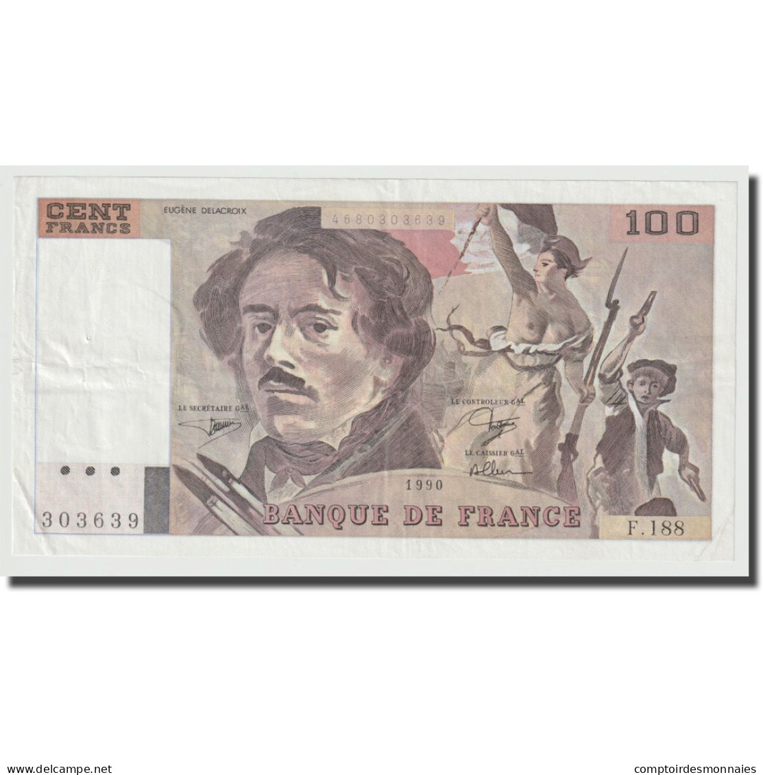 France, 100 Francs, Delacroix, 1990, SPL, Fayette:69bis.02e1, KM:154e - 100 F 1978-1995 ''Delacroix''