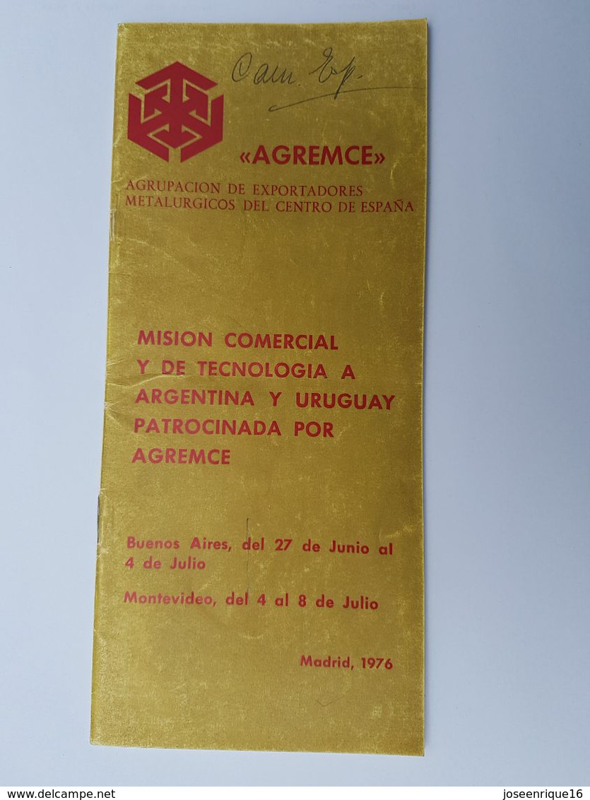 AGREMCE, EXPORPORTADORES METALURGICOS DE ESPAÑA, MISION URUGUAY ARGENTINA 1976 - Matériel Et Accessoires