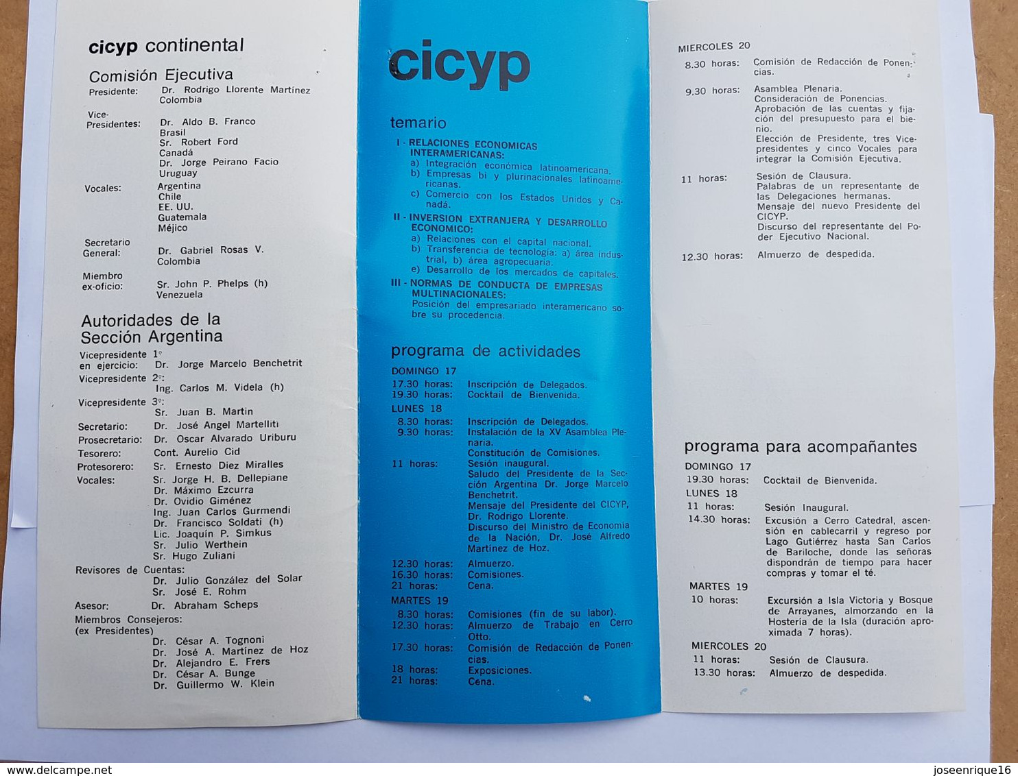 CICYP CONSEJO INTERAMERICANO DE COMERCIO Y PRODUCCION 1977 BARILOCHE ARGENTINA - Matériel Et Accessoires