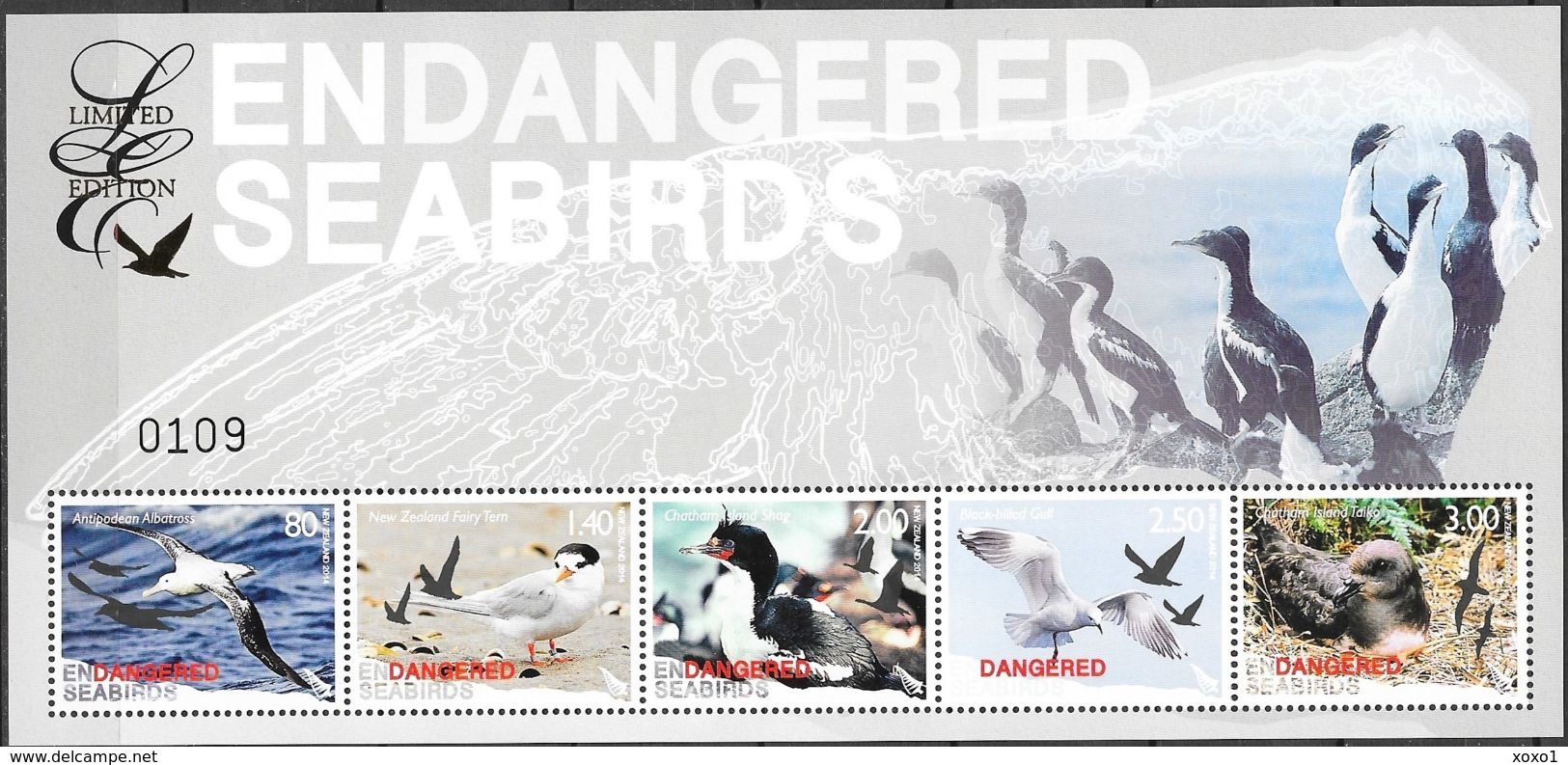 New Zealand 2014 MiNr. 3170 - 3174 (Block 337) Neuseeland ENDANGERED BIRDS FOLDER Limited Edition - Nuovi