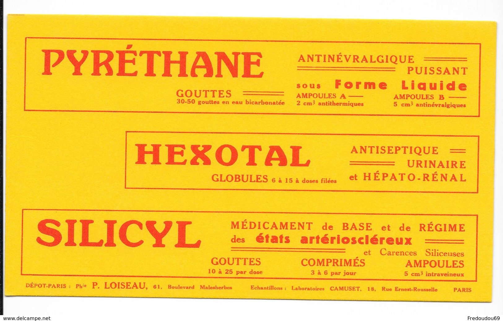 Buvard Pharmaceutique - Pyréthane - Hexotal - Silicyl - Chemist's