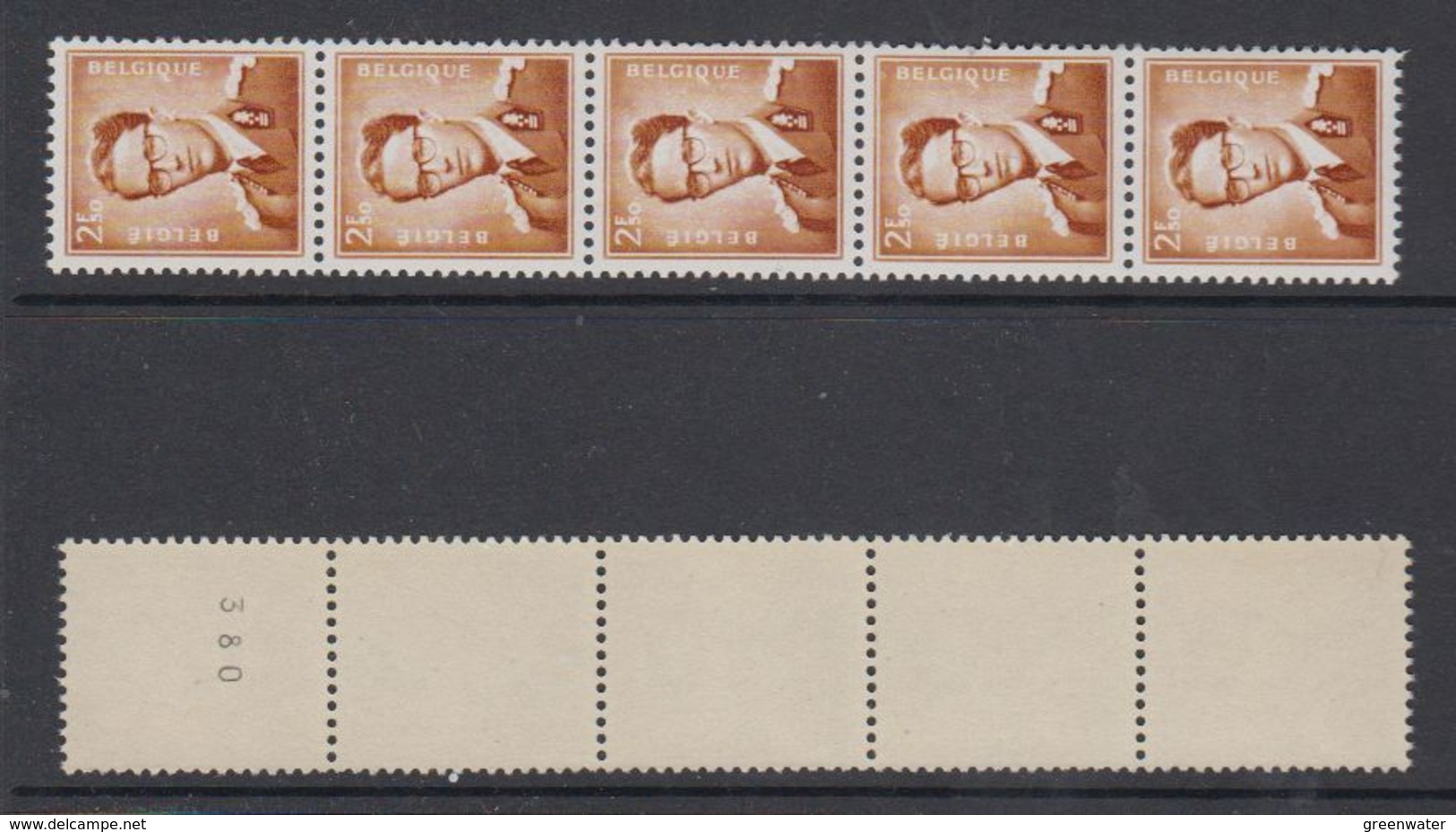 Belgie 1970 Rolzegels / Coil Stamps 2.50fr Strip Van 5 (1 Zegel Nummer Op Achterzijde) ** Mnh (48811A) - Coil Stamps