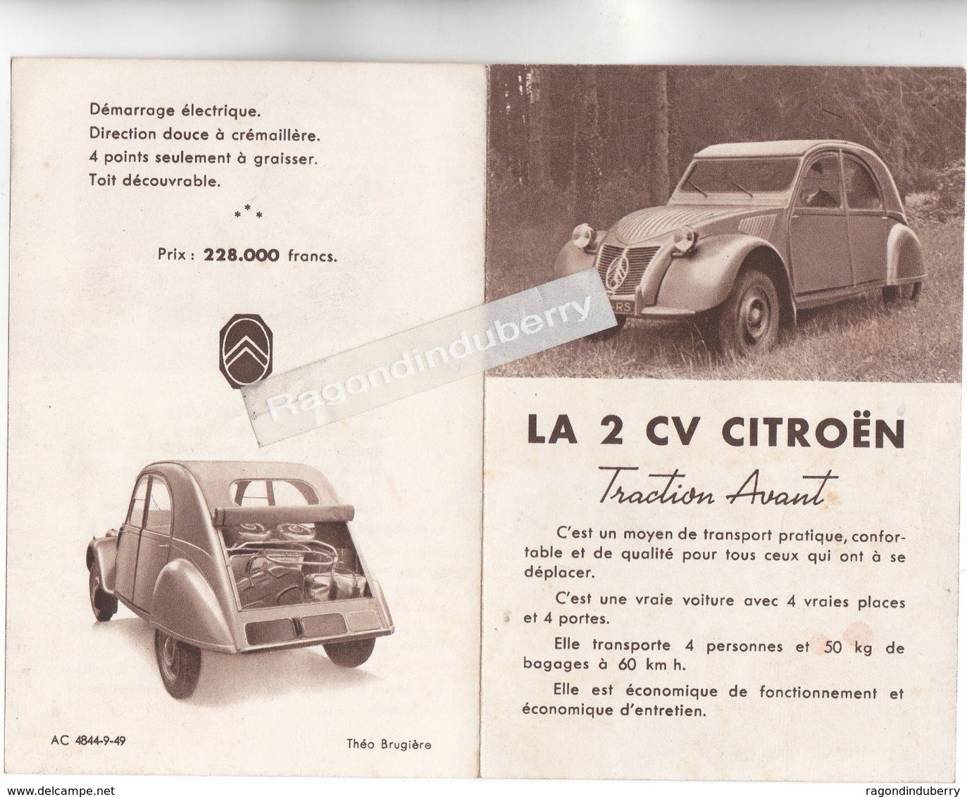 AUTOMOBILE - 2 CV CITROEN - Beau Petit Dépliant Publicitaire Avec Vues Diverses Intérieures, Extérieures, De La 2 CV - Publicités