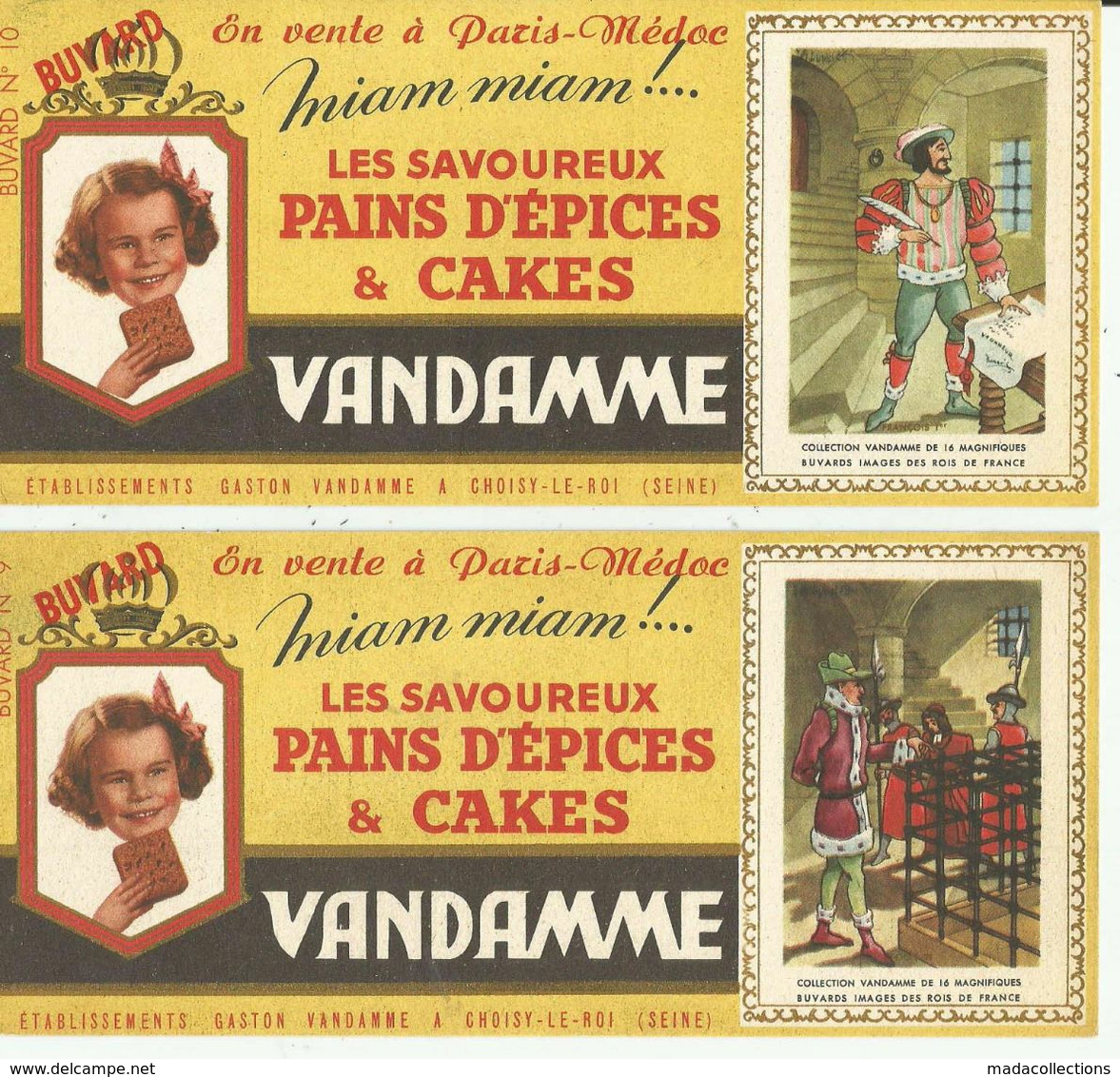 Buvards Vandamme à Choisy Le Roi (94) Série Des Rois De France - N° 9 Et 10 - Pan De Especias