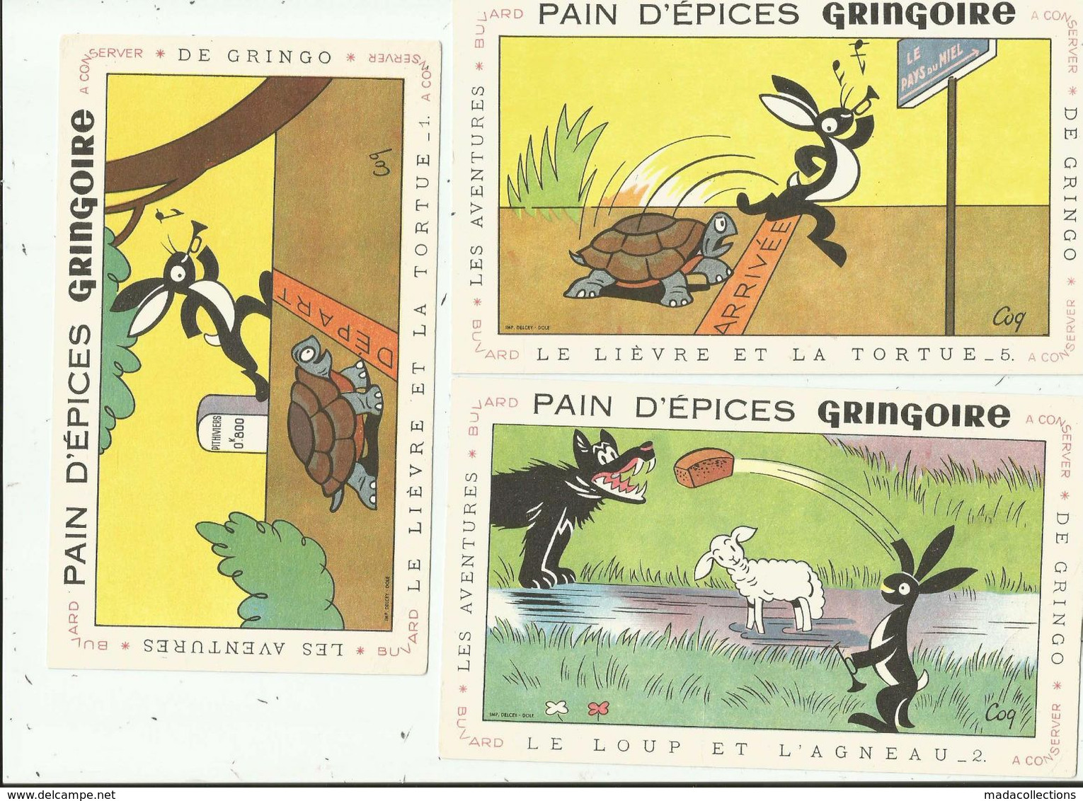 Buvards Pain D'épices Gringoire .Série Les Aventures  - N° 1  Pithiviers (45) , N° 2 Et N°5 Le Pays Du Miel  - Par COQ - Honigkuchen-Lebkuchen