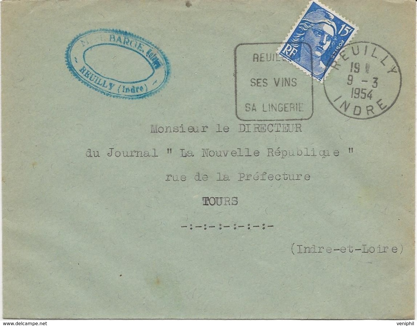 LETTRE OBLITERATION DAGUIN "REUILLY SES VINS -SA LINGERIE - 1954 - Mechanical Postmarks (Other)