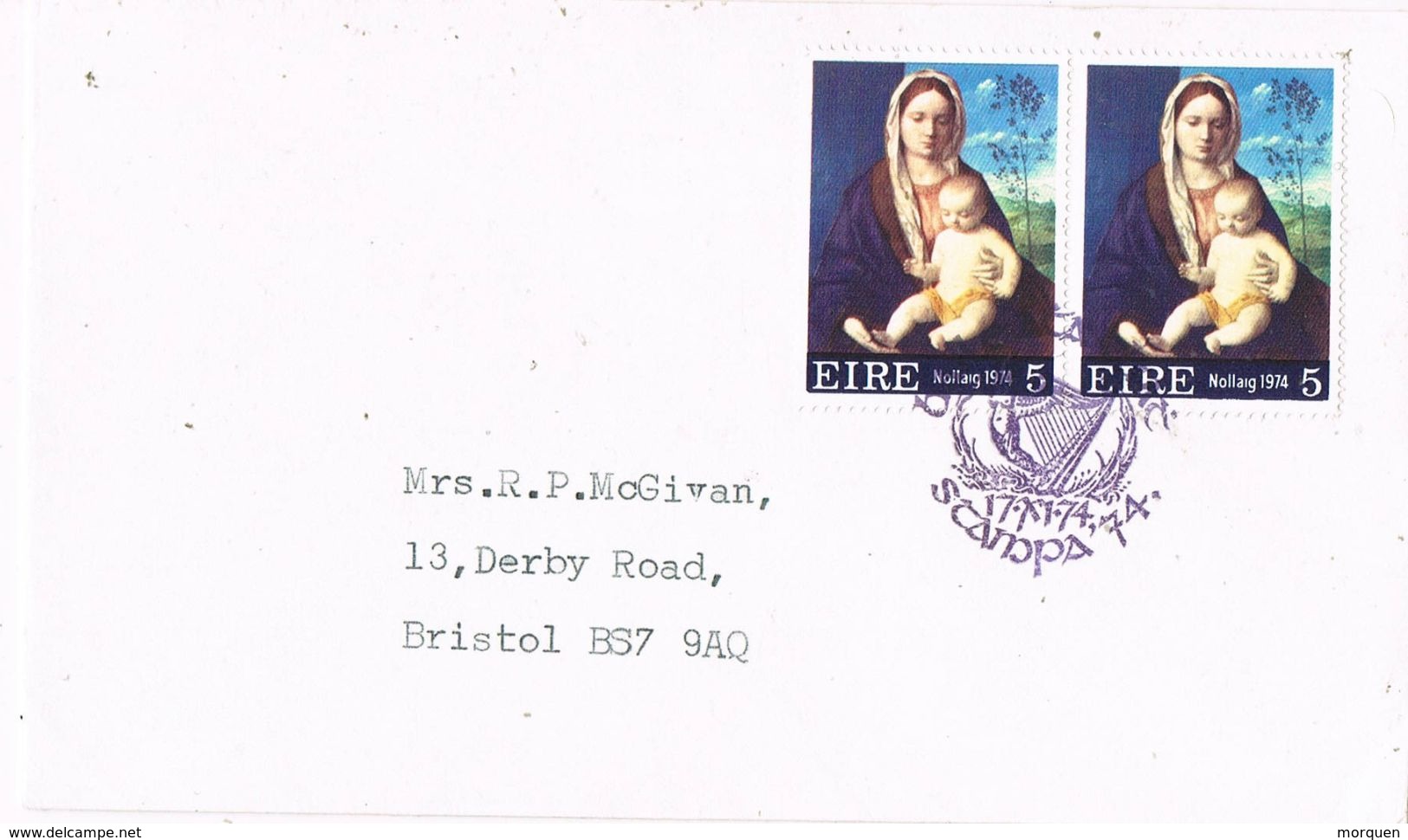 37010. Carta BAILE ATHA CLIAT (Dublin) Irlanda 1974. NAVIDAD, Christmas - Covers & Documents