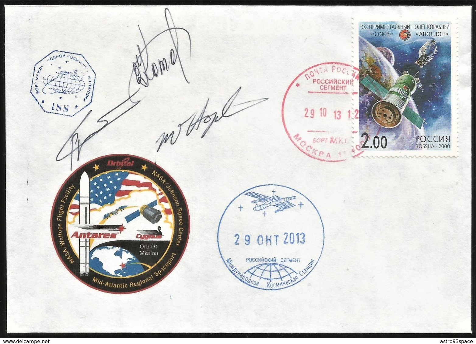 Space Mail Flown Cover / US Cygnus Orb-D1 Spacecraft /astronaut Autograph Cosmonaut Autograph - Russia & URSS