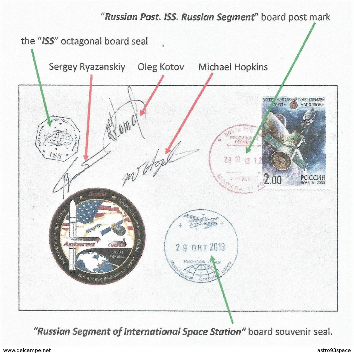 Space Mail Flown Cover / US Cygnus Orb-D1 Spacecraft /astronaut Autograph Cosmonaut Autograph - Russia & URSS