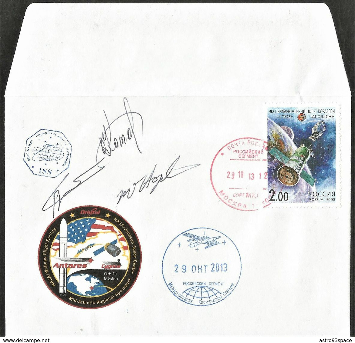 Space Mail Flown Cover / US Cygnus Orb-D1 Spacecraft /astronaut Autograph Cosmonaut Autograph - Russia & URSS