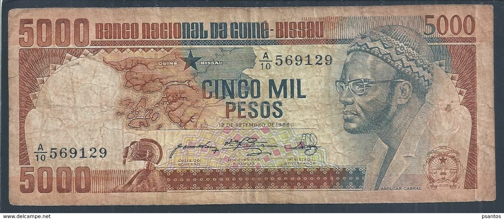 Nota De 5000 Pesos Da Guiné Bissau 1984. Amilcar Cabral. Agricultura. 5000 Pesos Note From Guinea Bissau. Agriculture. - Guinee-Bissau