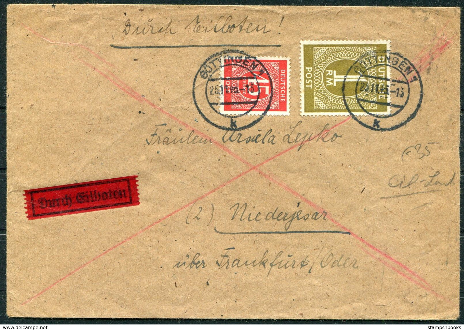 1945 Germany ALLIIERTE BESETZUNG: Mi-Nr. 937 MiF Auf Eilb.-Bf. Aus Göttingen. Allied Occupation Express Cover - Autres & Non Classés