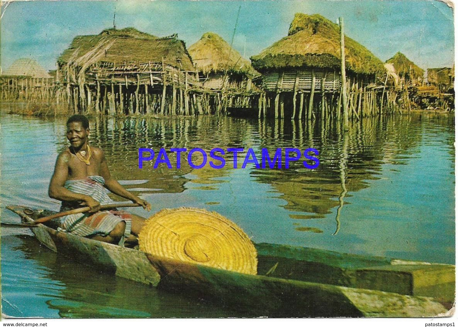 138182 AFRICA DAHOMEY COSTUMES NATIVE & BOAT PUBLICITY TABLETAS SIQUALINE SQUIBB CIRCULATED TO ARGENTINA POSTAL POSTCARD - Advertising