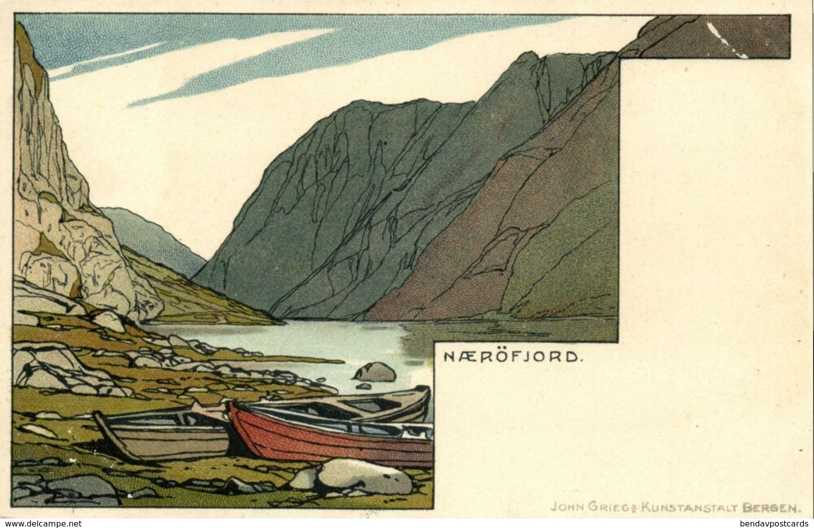 Norway Norge, NÆRØYFJORD, Panorama (1899) Art Nouveau Postcard - Noorwegen