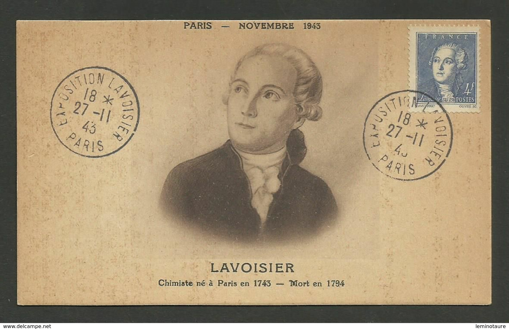 FRANCE 1943 Maximum Card Célébrité LAVOISIER Physicien Physicist Physiker Chimiste Chemist - Chimie