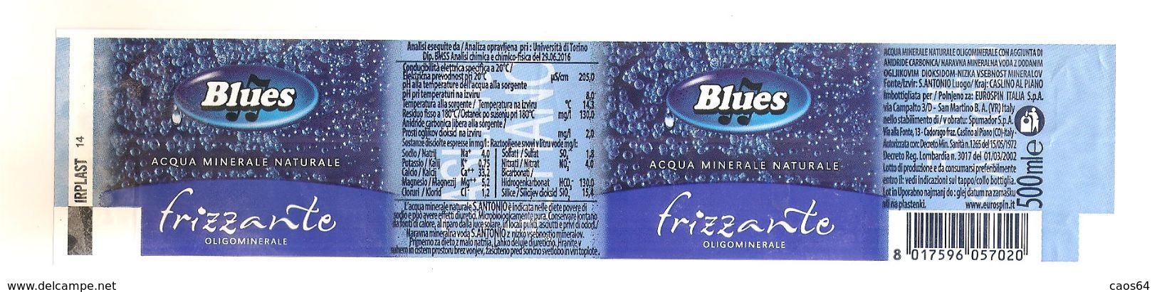 BLUES ACQUA FRIZZANTE  500 ML ETICHETTA PLASTICA ITALY - Other & Unclassified