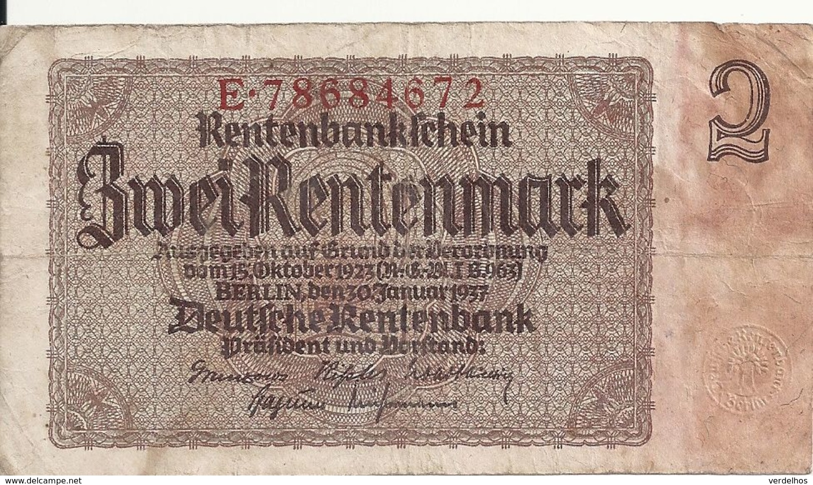 ALLEMAGNE 2 RENTENMARK 1937 VF P 174 - Altri & Non Classificati