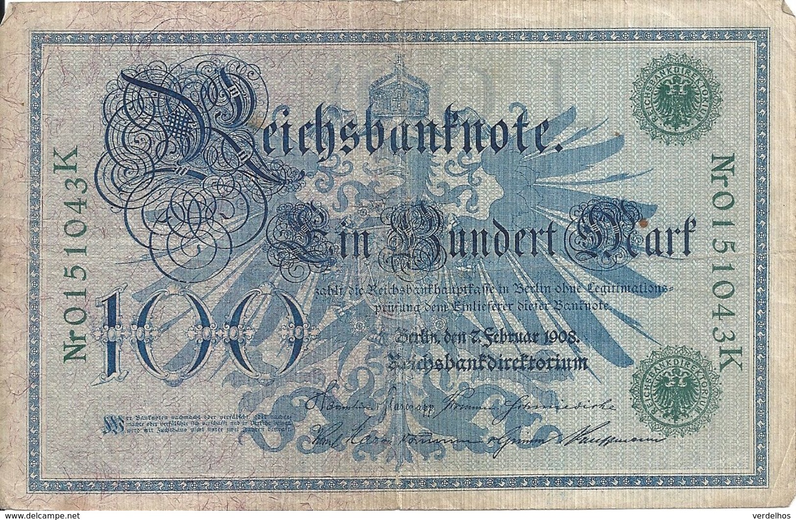 ALLEMAGNE 100 MARK 1908 VF P 34 - 100 Mark