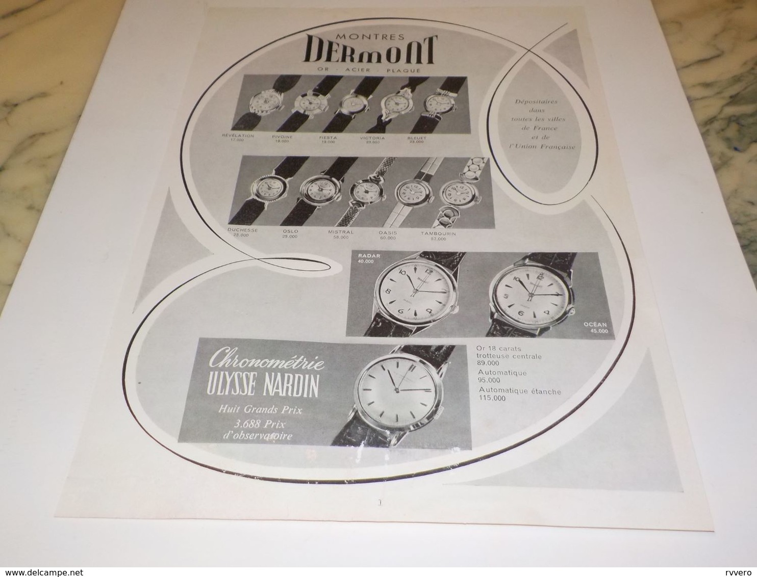 ANCIENNE PUBLICITE MONTRES DERMONT 1955 - Other & Unclassified