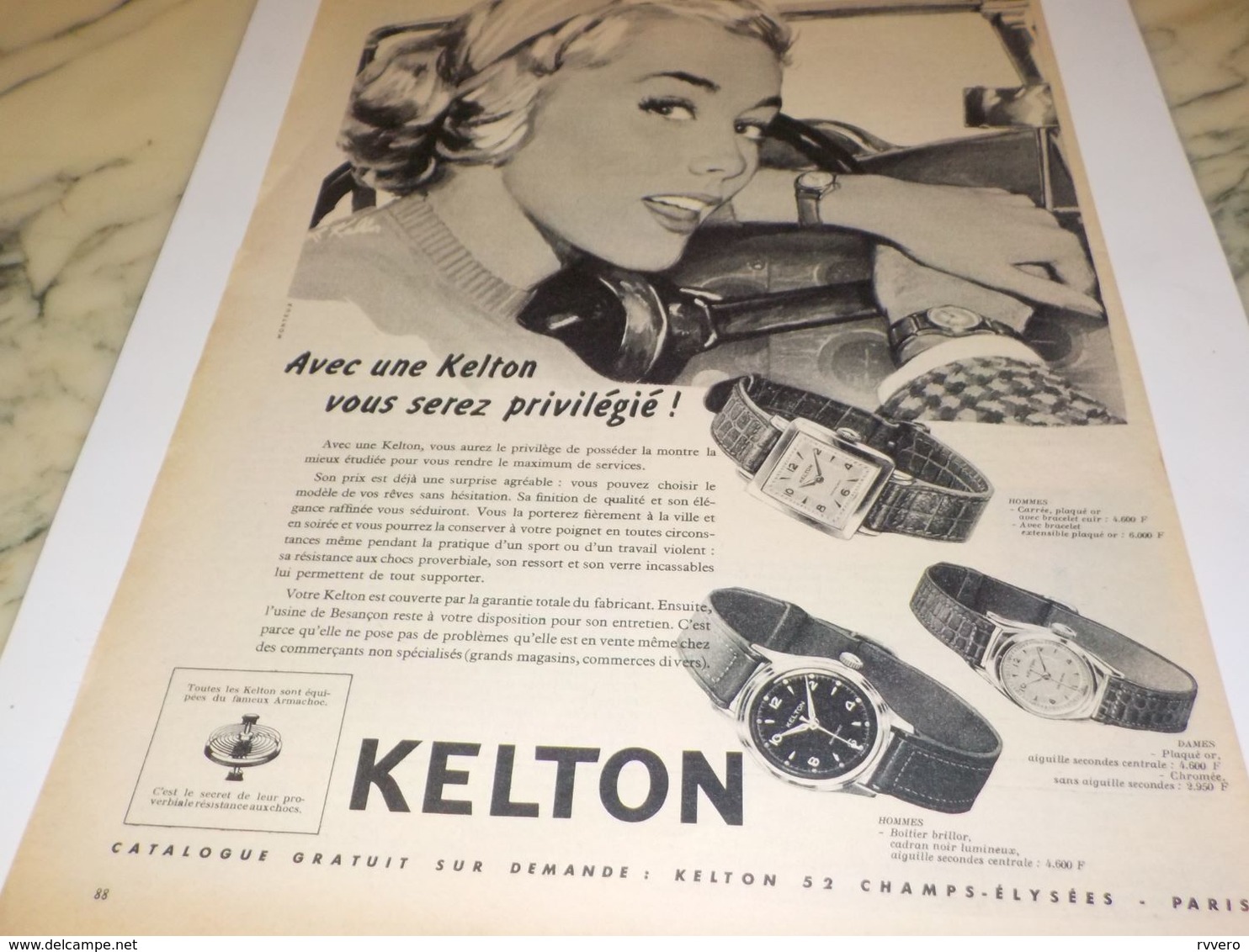 ANCIENNE PUBLICITE PRIVILEGIE MONTRE KELTON  1958 - Autres & Non Classés