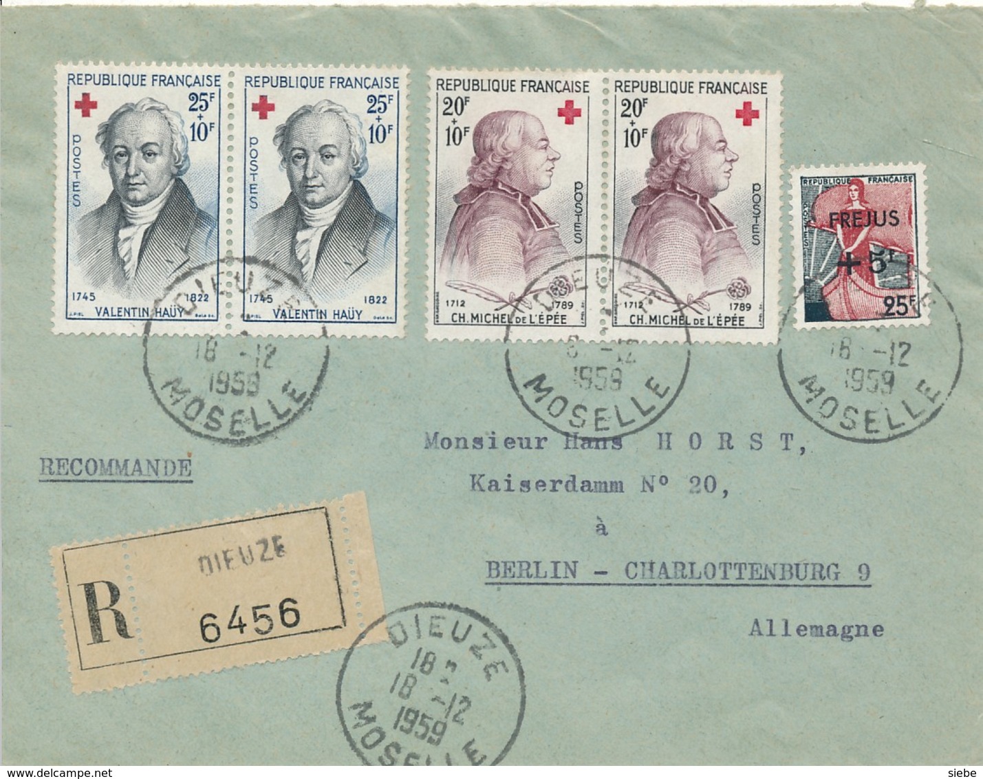 France, Lettre Recommandé Dieuze Moselle 18-12-1959 Vers Berlin – Timbres Croix Rouge - Briefe U. Dokumente