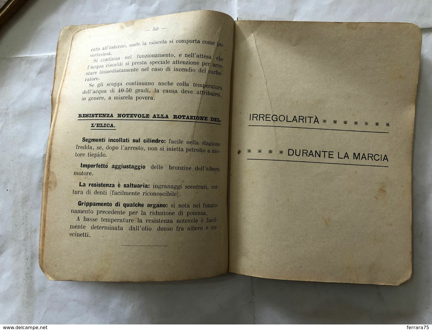 COMMISSARIATO GENERALE PER L'AERONAUTICA MOTORI FISSI NORME CON NOME ALLIEVO - Guerra 1914-18