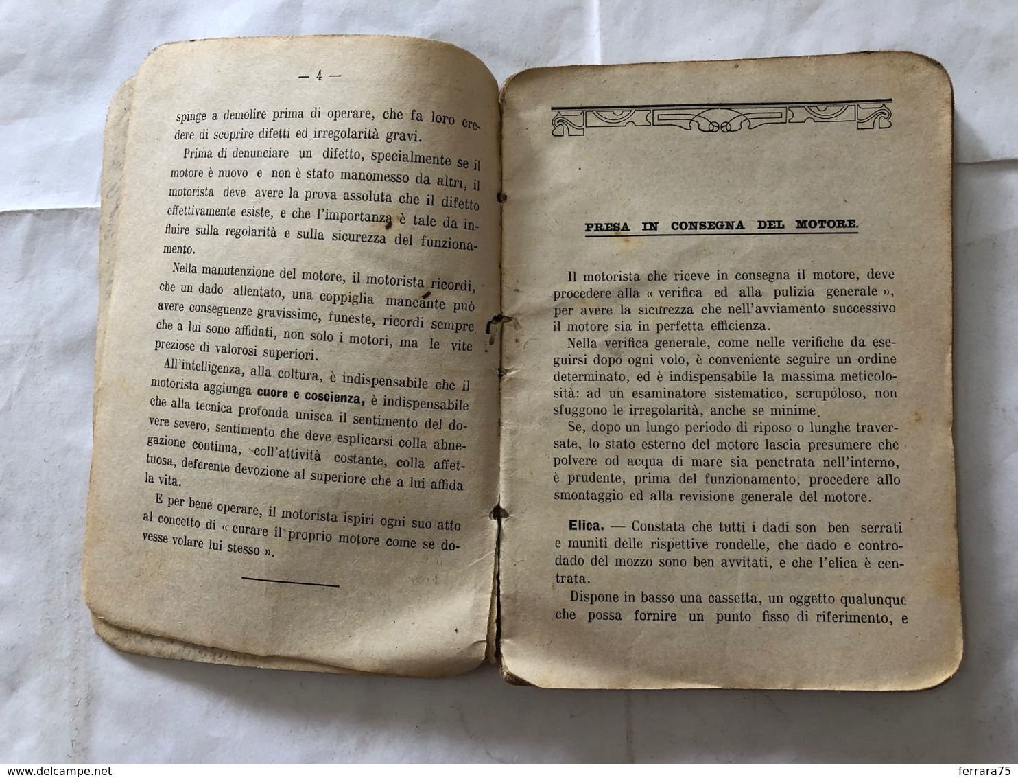 COMMISSARIATO GENERALE PER L'AERONAUTICA MOTORI FISSI NORME CON NOME ALLIEVO - War 1914-18