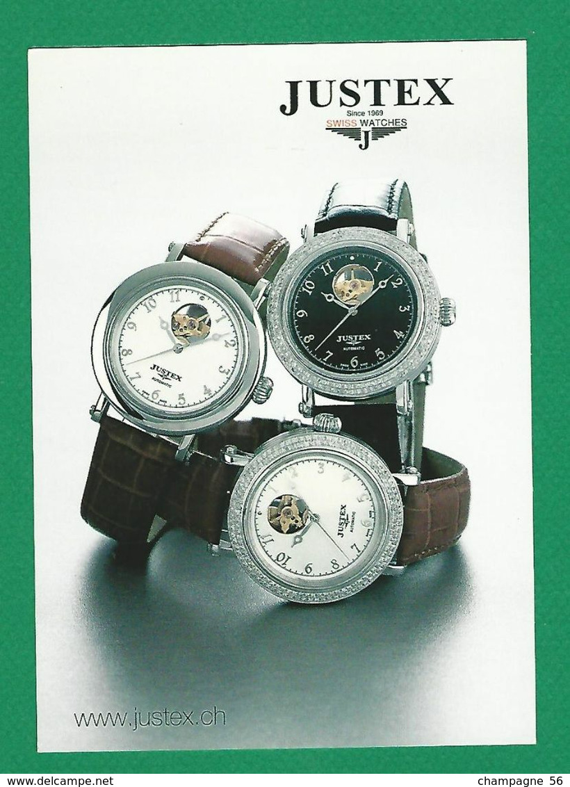 SWISS WATCHES JUSTEX CARTE RESTO VERSO MONTRES PUBLICITAIRES MARQUE  SINCE 1969  NEUF - Horloge: Luxe