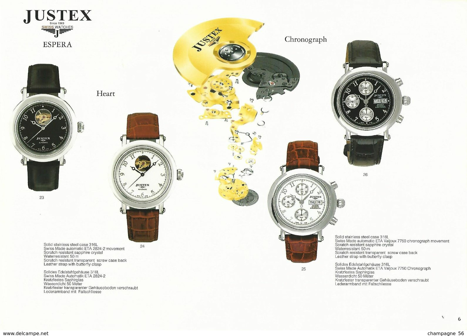 SWISS WATCHES 1969 MONTRES PUBLICITAIRES MARQUE  JUSTEX SINCE PAGES 22 NEUF LONGUEUR 29,5 CM X LARGEUR  21,00 CM - Watches: Top-of-the-Line