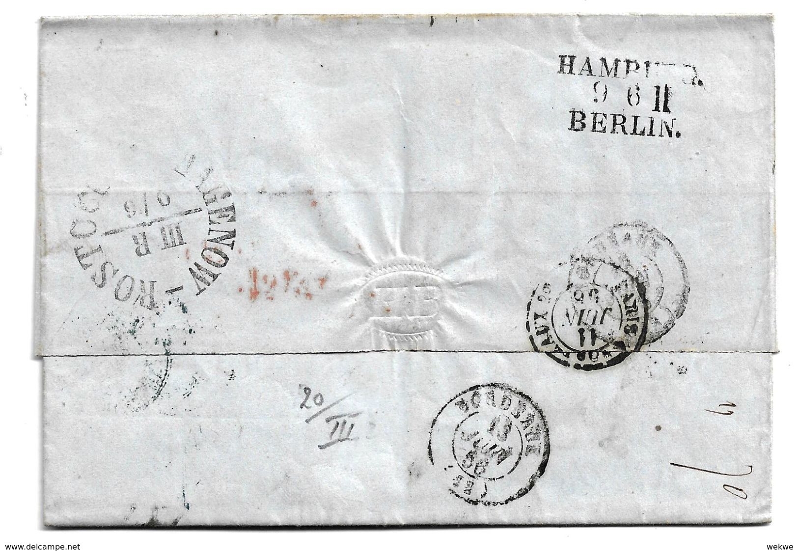 Mes019 / MECKLENBURG - Rostock 1856, Nach Bordeaux UPA3cR, Kastenform (Feuser 612) - Mecklenburg-Schwerin